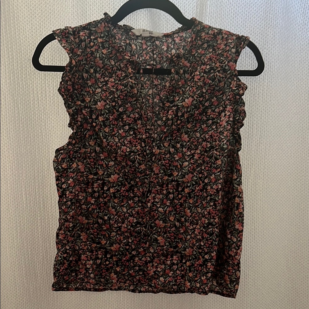 Steve Madden Black and Orange Ruffled Sleeveless Blouse